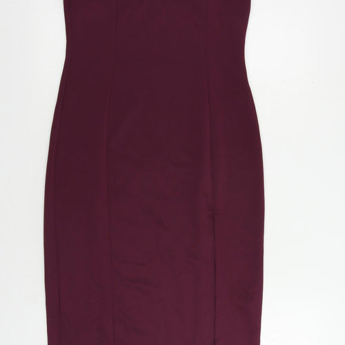 Miss Selfridge Womens Purple Polyester Pencil Dress Size 10 Off the Shoulder Pullover