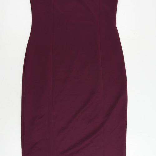 Miss Selfridge Womens Purple Polyester Pencil Dress Size 10 Off the Shoulder Pullover