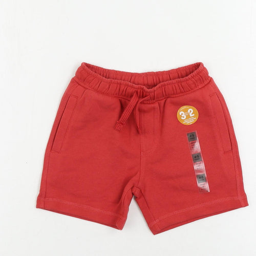 Marks and Spencer Boys Red Cotton Sweat Shorts Size 4-5 Years Regular Drawstring - Pockets