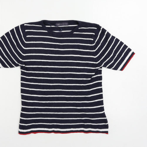 Marks and Spencer Womens Blue Crew Neck Striped Viscose Pullover Jumper Size 14 - Ribbed