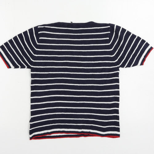 Marks and Spencer Womens Blue Crew Neck Striped Viscose Pullover Jumper Size 14 - Ribbed