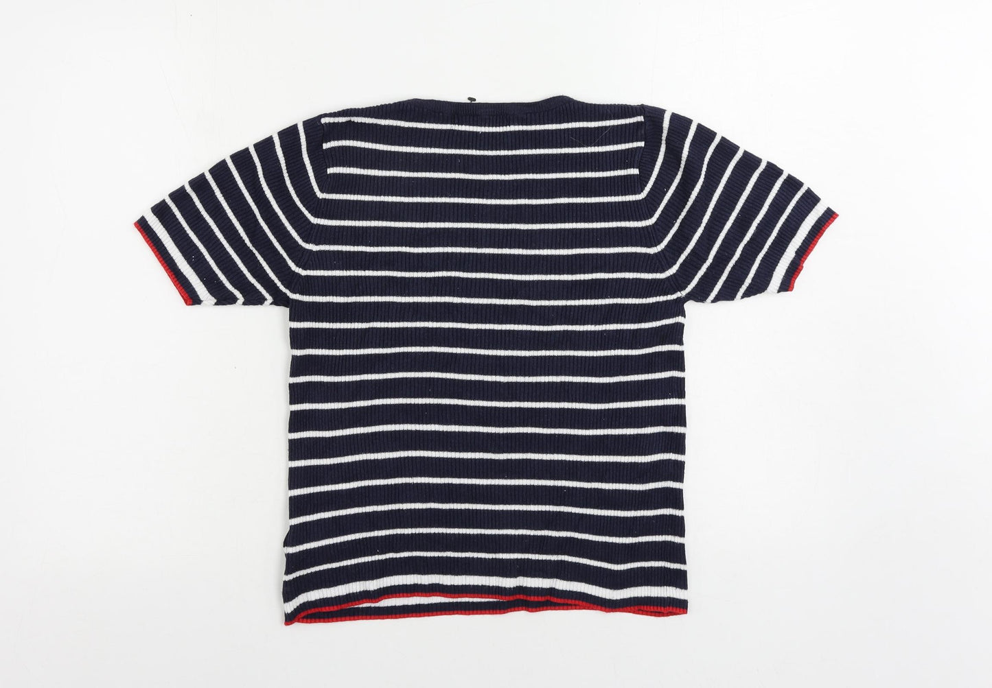 Marks and Spencer Womens Blue Crew Neck Striped Viscose Pullover Jumper Size 14 - Ribbed