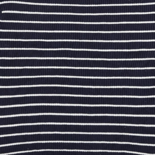 Marks and Spencer Womens Blue Crew Neck Striped Viscose Pullover Jumper Size 14 - Ribbed