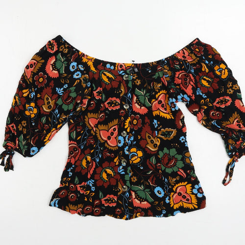 NEXT Womens Black Paisley Viscose Basic Blouse Size 6 Off the Shoulder