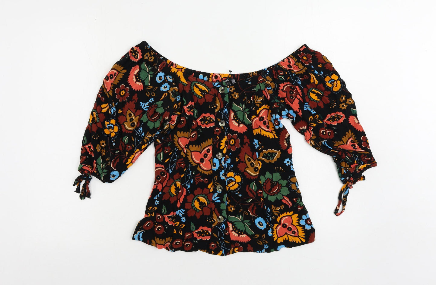 NEXT Womens Black Paisley Viscose Basic Blouse Size 6 Off the Shoulder
