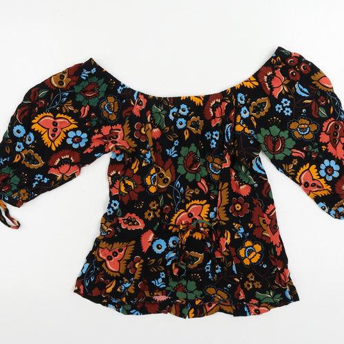 NEXT Womens Black Paisley Viscose Basic Blouse Size 6 Off the Shoulder