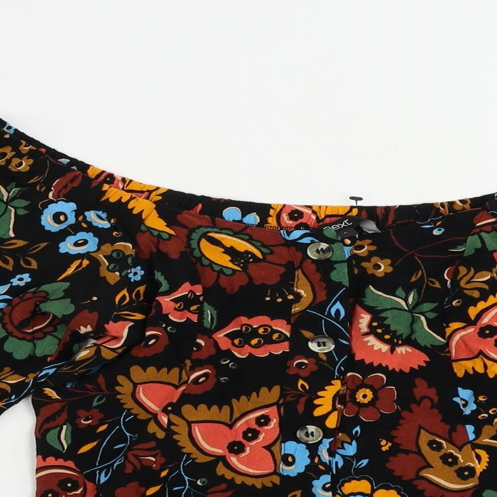 NEXT Womens Black Paisley Viscose Basic Blouse Size 6 Off the Shoulder