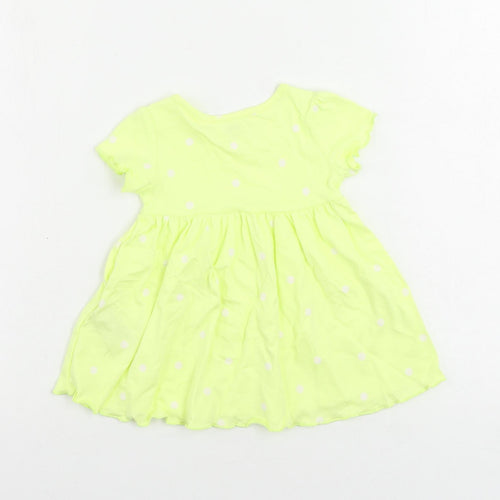 Marks and Spencer Girls Yellow Polka Dot Cotton A-Line Size 3-6 Months Crew Neck Button