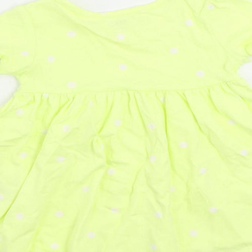 Marks and Spencer Girls Yellow Polka Dot Cotton A-Line Size 3-6 Months Crew Neck Button