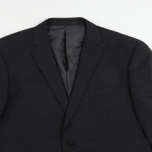 Marks and Spencer Mens Black Striped Polyester Jacket Suit Jacket Size 42 Regular