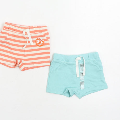 Marks and Spencer Baby Pink Striped Cotton Cropped Trousers Size 0-3 Months Drawstring