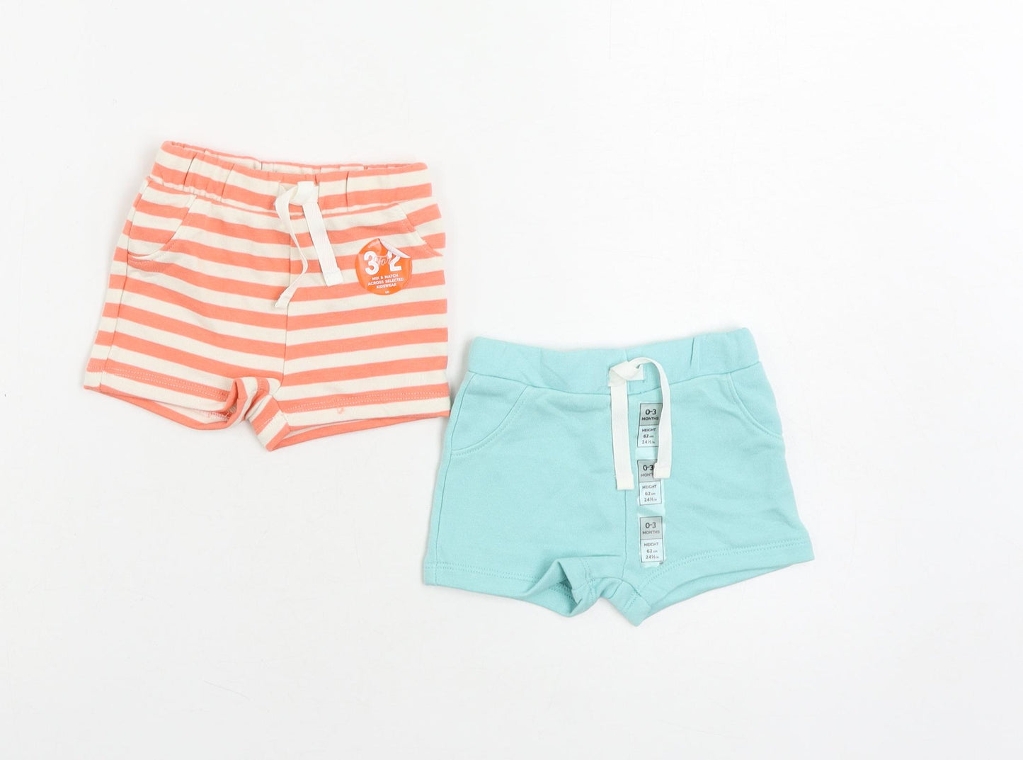 Marks and Spencer Baby Pink Striped Cotton Cropped Trousers Size 0-3 Months Drawstring