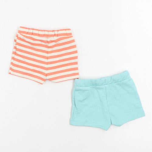 Marks and Spencer Baby Pink Striped Cotton Cropped Trousers Size 0-3 Months Drawstring
