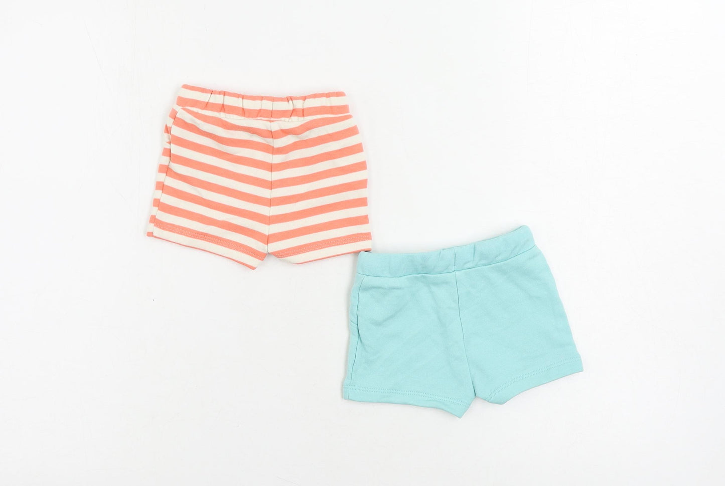 Marks and Spencer Baby Pink Striped Cotton Cropped Trousers Size 0-3 Months Drawstring