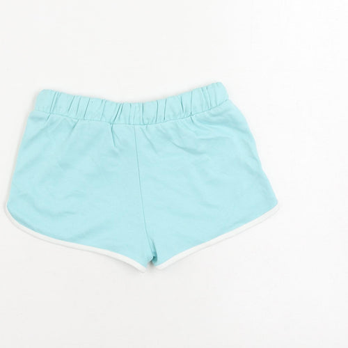 Marks and Spencer Girls Blue Cotton Sweat Shorts Size 6-7 Years Regular Drawstring - Contrasting Trim