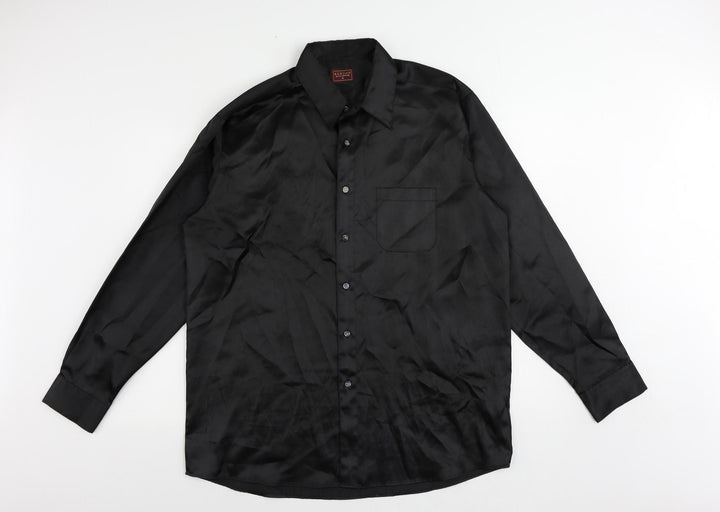 Burton Mens Black Polyester Button-Up Size L Collared Button