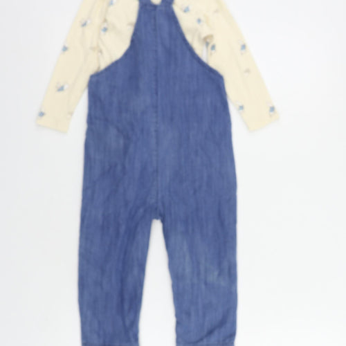 Marks and Spencer Baby Blue Geometric Cotton Dungaree Outfit/Set Size 18-24 Months Snap - Rabbit