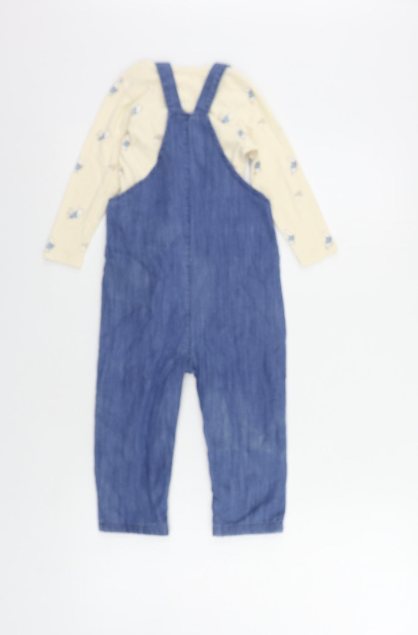 Marks and Spencer Baby Blue Geometric Cotton Dungaree Outfit/Set Size 18-24 Months Snap - Rabbit