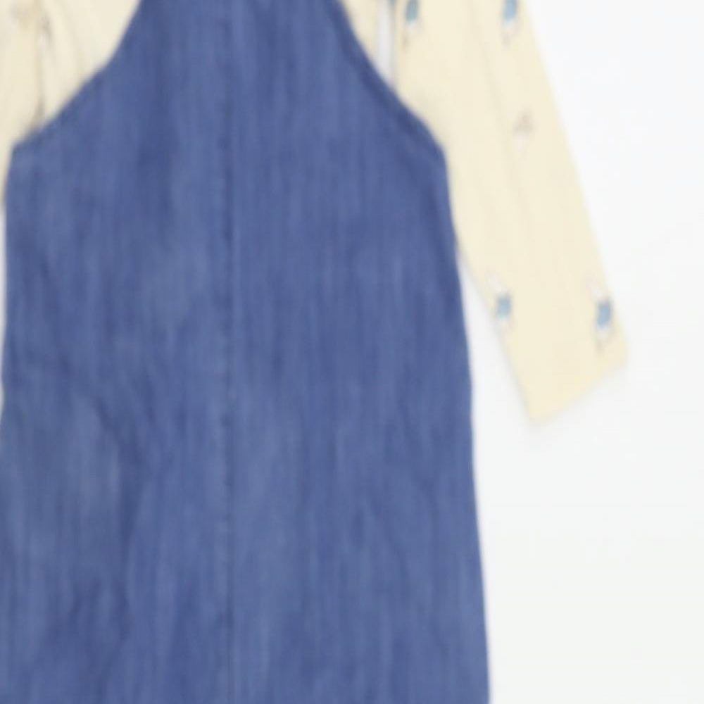 Marks and Spencer Baby Blue Geometric Cotton Dungaree Outfit/Set Size 18-24 Months Snap - Rabbit