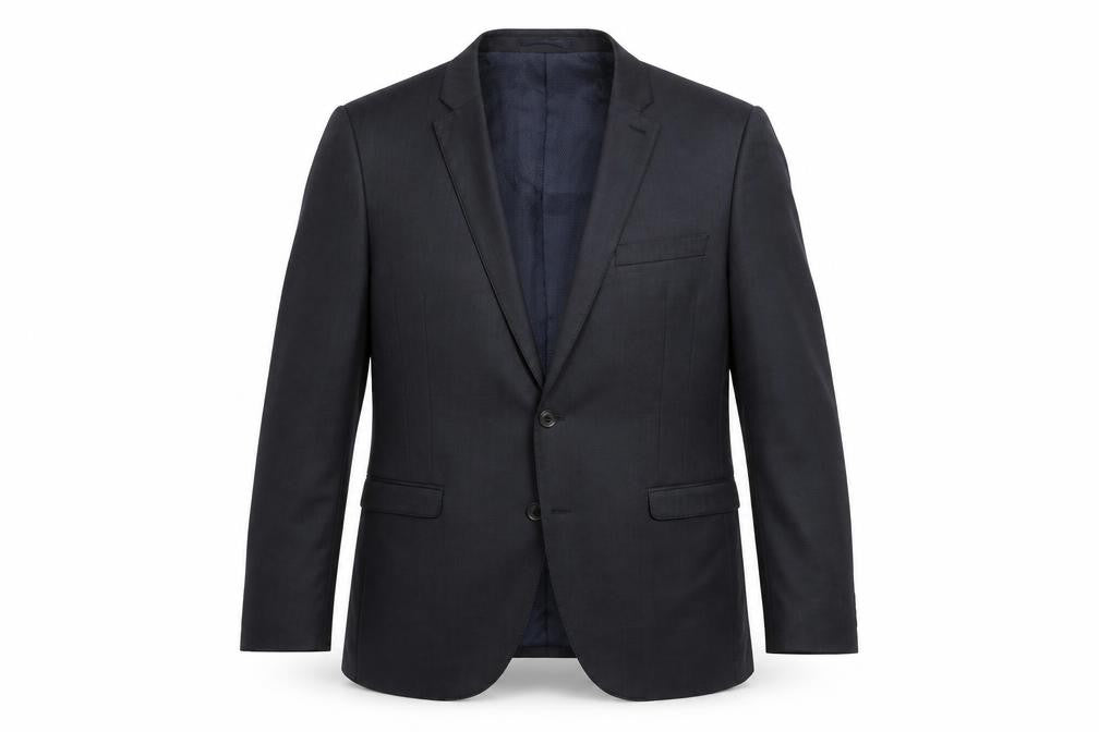 Front view of Next men’s blue polyester jacket suit jacket, size 44, regular