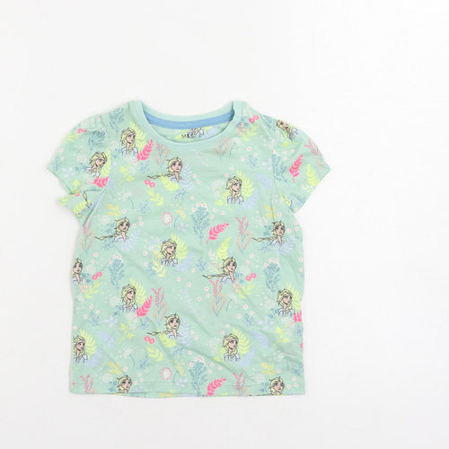 Marks and Spencer Girls Green Geometric Cotton Pullover T-Shirt Size 3-4 Years Crew Neck Pullover - Frozen