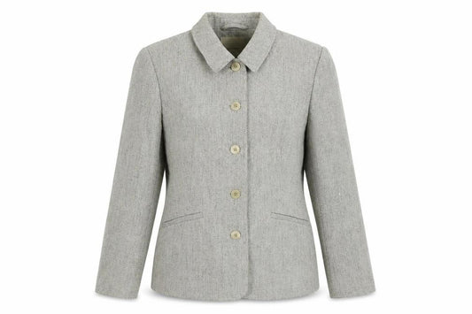 Front view of AMARANTO women’s beige jacket blazer, size UK 12, button