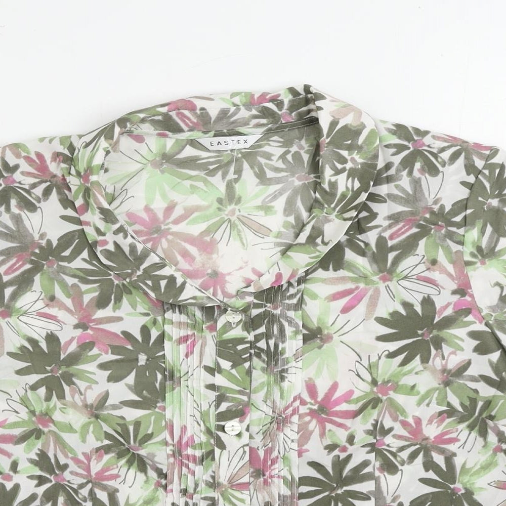 Eastex Womens Multicoloured Floral Polyester Basic Button-Up Size 14 Collared