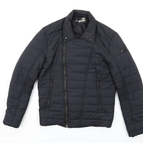 Moschino Womens Black Quilted Coat Size 10 Zip