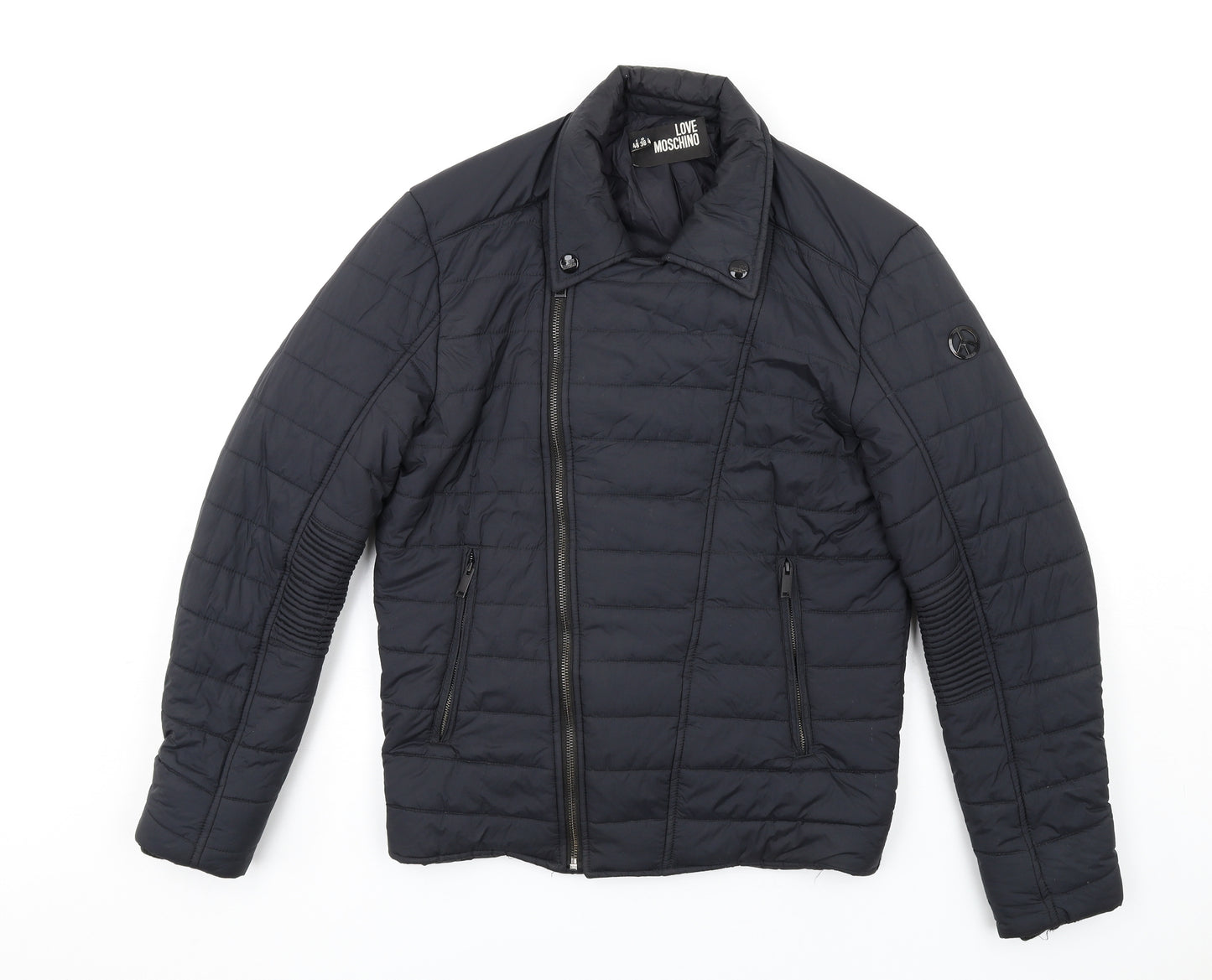 Moschino Womens Black Quilted Coat Size 10 Zip