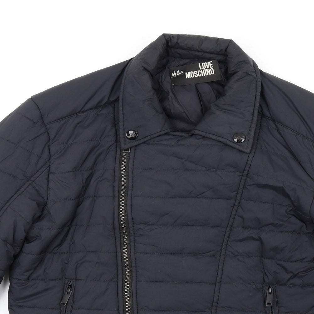 Moschino Womens Black Quilted Coat Size 10 Zip