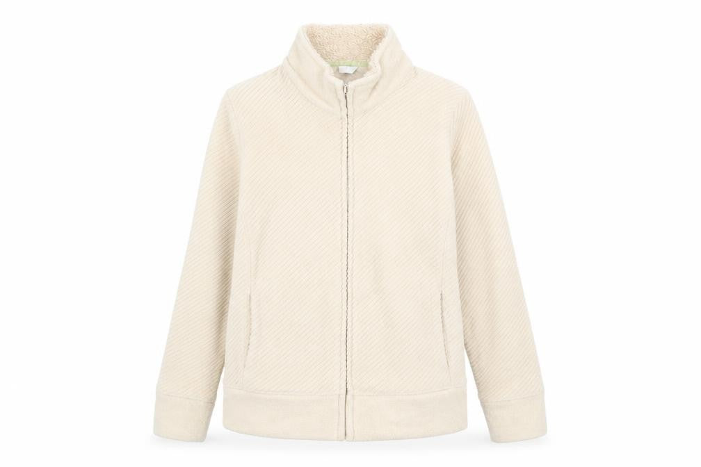 Front view of Marks & Spencer women’s beige jacket, size UK 10, zip
