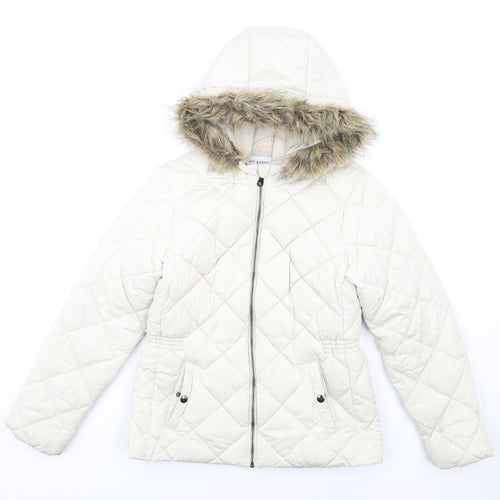 Classic Womens Ivory Quilted Coat Size 10 Zip