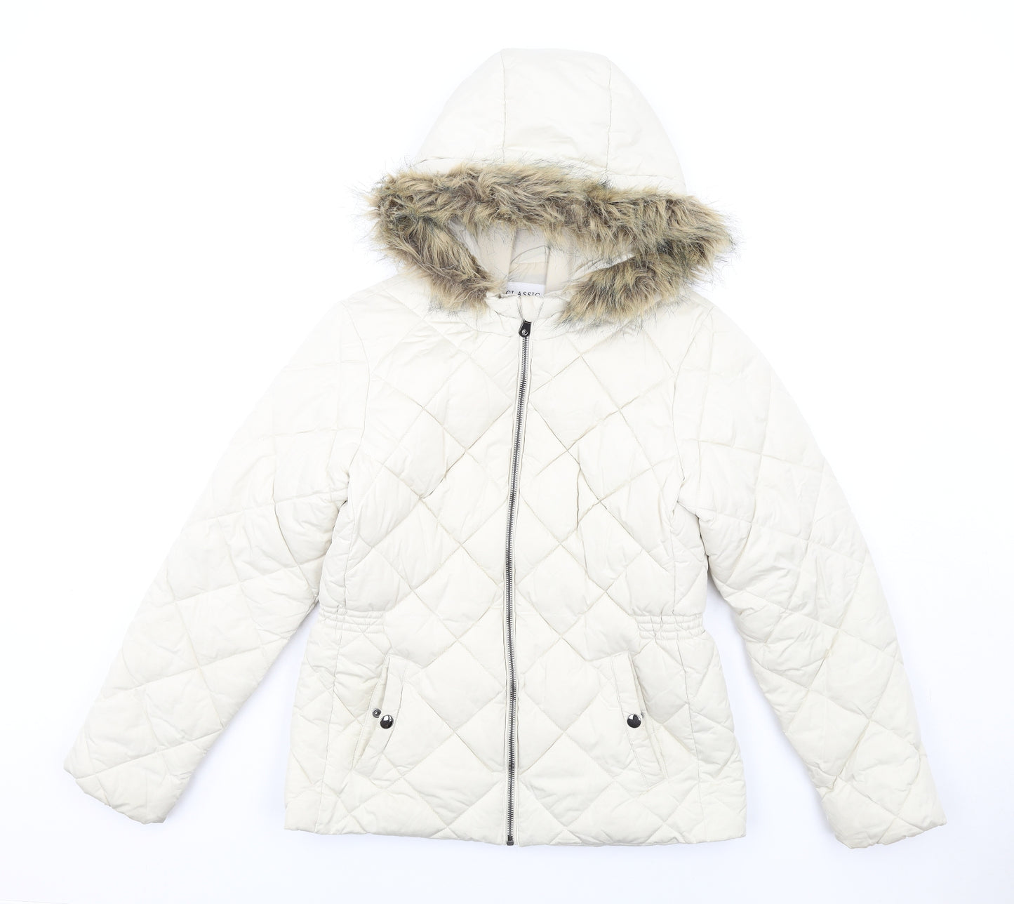 Classic Womens Ivory Quilted Coat Size 10 Zip