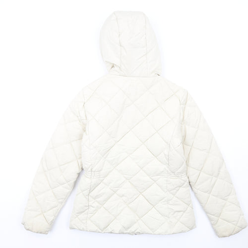 Classic Womens Ivory Quilted Coat Size 10 Zip