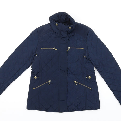 Zara Girls Blue Quilted Coat Size 9-10 Years Zip