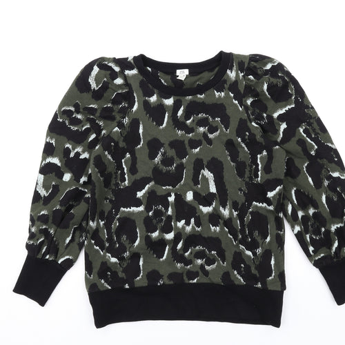 River Island Womens Green Animal Print Cotton Pullover Sweatshirt Size XS Pullover