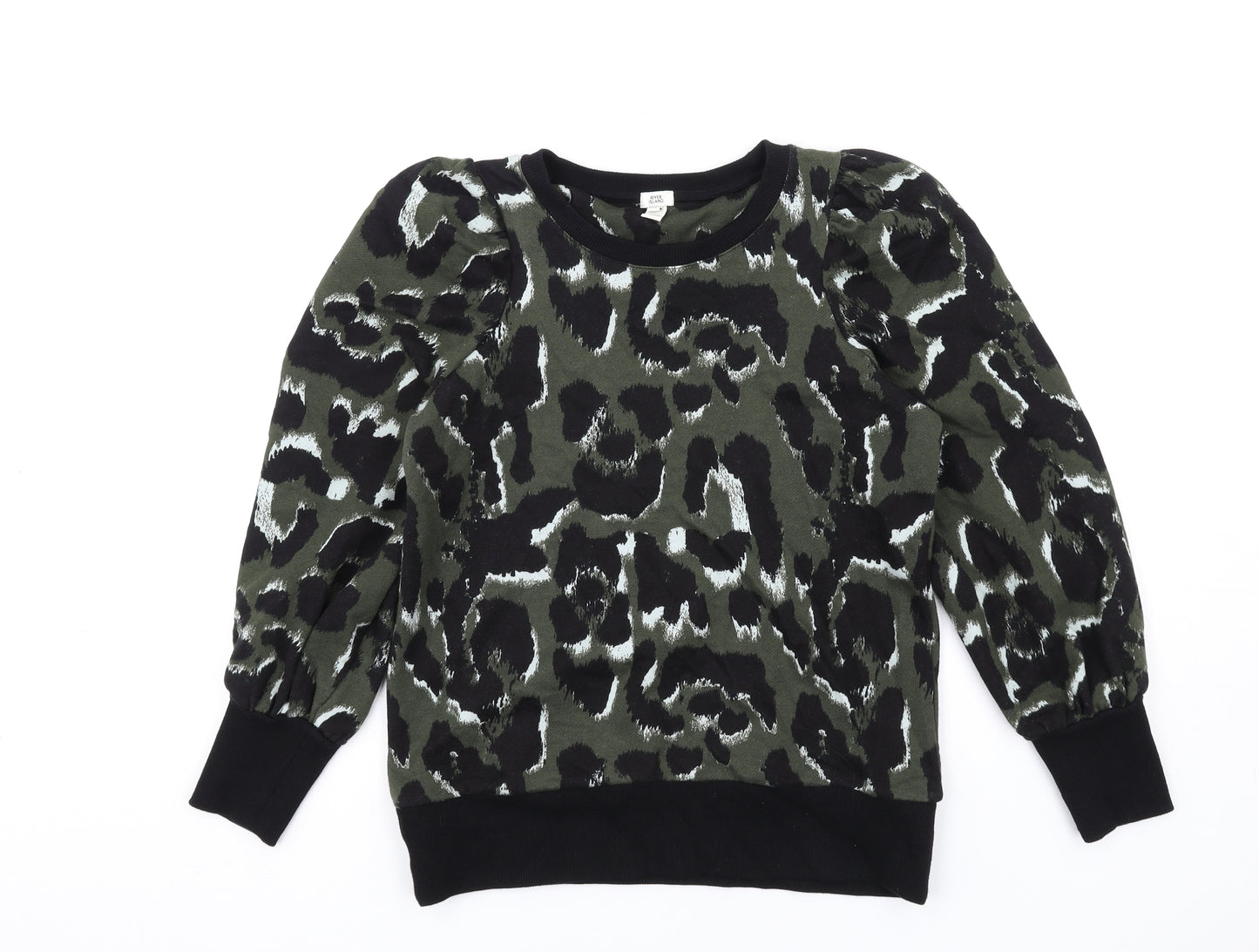 River Island Womens Green Animal Print Cotton Pullover Sweatshirt Size XS Pullover