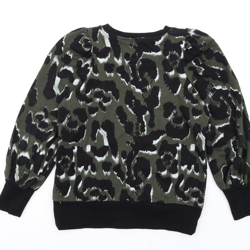 River Island Womens Green Animal Print Cotton Pullover Sweatshirt Size XS Pullover
