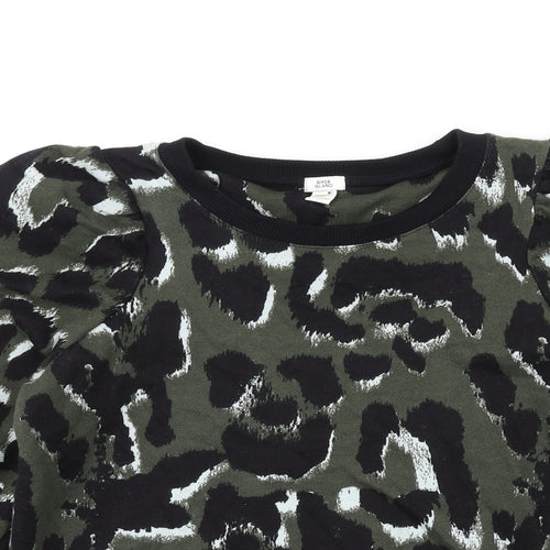 River Island Womens Green Animal Print Cotton Pullover Sweatshirt Size XS Pullover