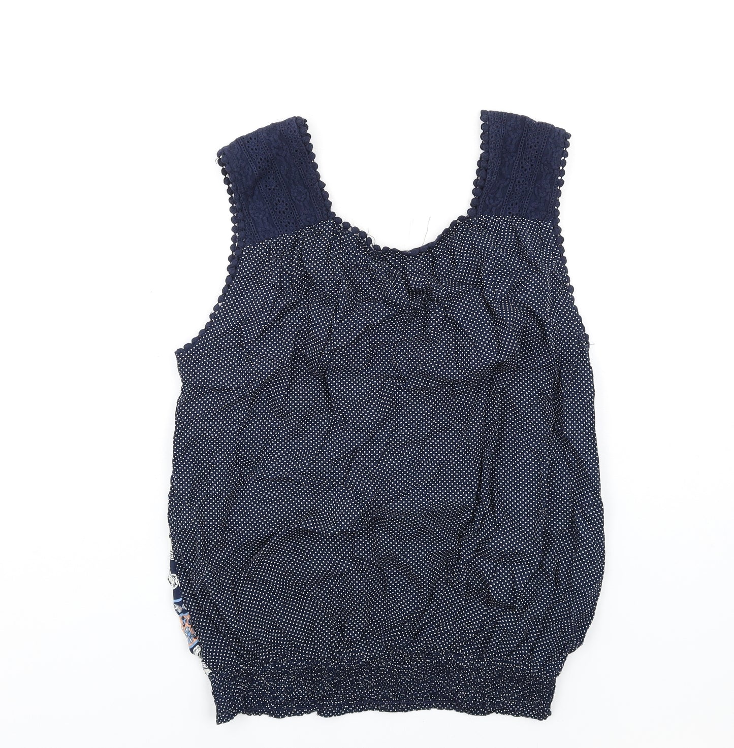 Solitaire Womens Blue Geometric Viscose Basic Tank Size L V-Neck