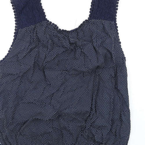Solitaire Womens Blue Geometric Viscose Basic Tank Size L V-Neck