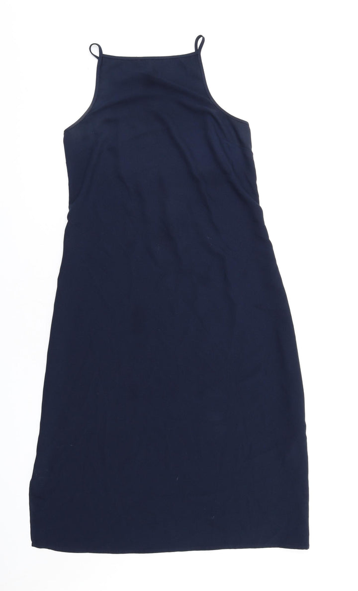 Warehouse Womens Blue Polyester Slip Dress Size 8 Square Neck Pullover