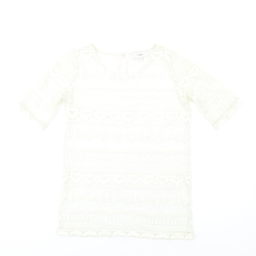 NEXT Womens Ivory Polyester Basic T-Shirt Size 8 Round Neck
