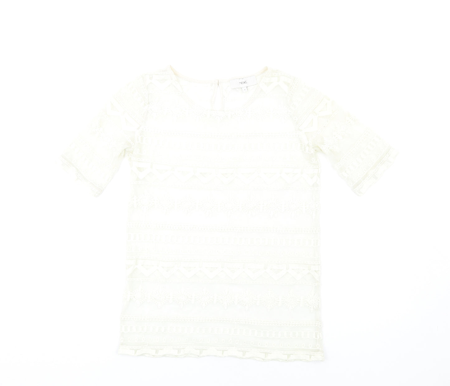 NEXT Womens Ivory Polyester Basic T-Shirt Size 8 Round Neck