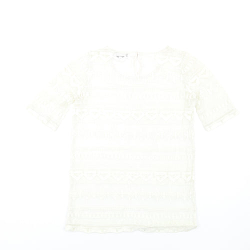 NEXT Womens Ivory Polyester Basic T-Shirt Size 8 Round Neck