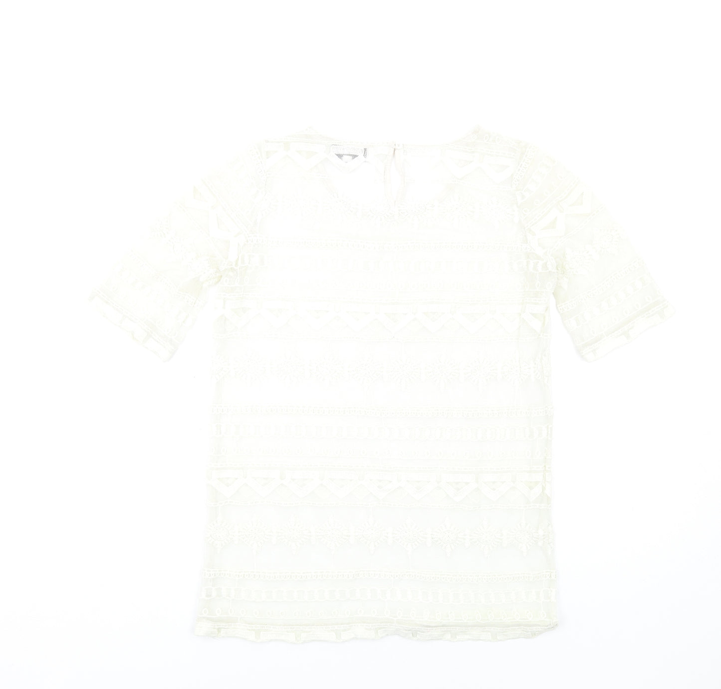 NEXT Womens Ivory Polyester Basic T-Shirt Size 8 Round Neck