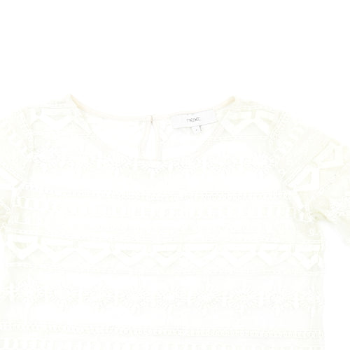 NEXT Womens Ivory Polyester Basic T-Shirt Size 8 Round Neck