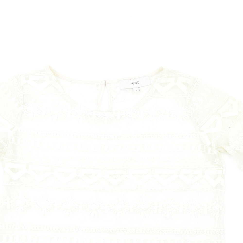 NEXT Womens Ivory Polyester Basic T-Shirt Size 8 Round Neck