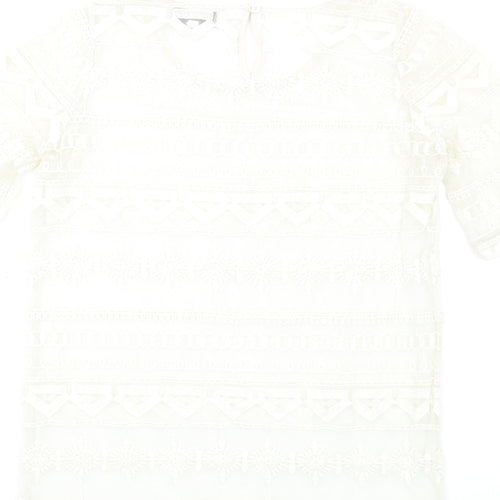 NEXT Womens Ivory Polyester Basic T-Shirt Size 8 Round Neck