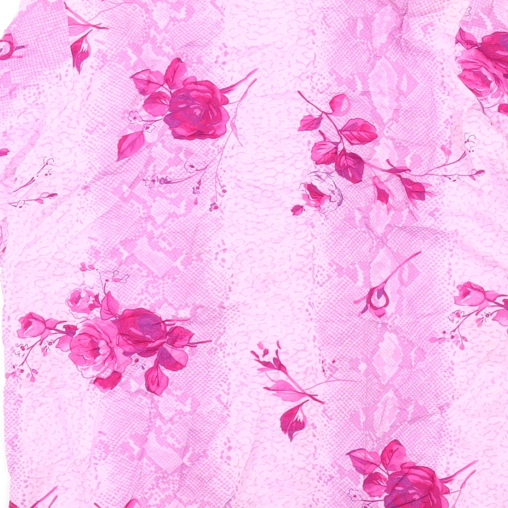 Lady Anne Womens Pink Floral Viscose Basic Button-Up Size 14 Collared